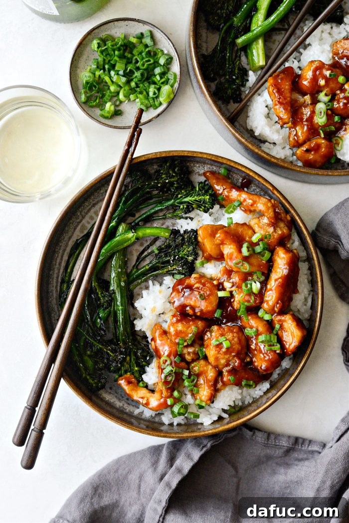 Sticky Sweet Bourbon Chicken 3 Closeup of Bourbon Chicken, showing its glossy amber sauce