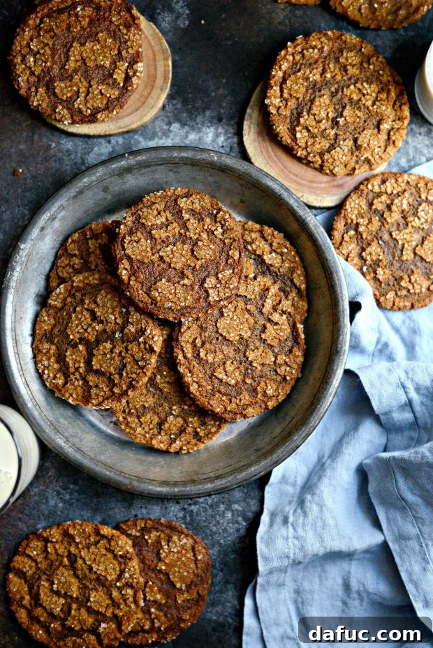 Golden Molasses Chews 16 A stack of perfectly baked brown sugar molasses cookies.