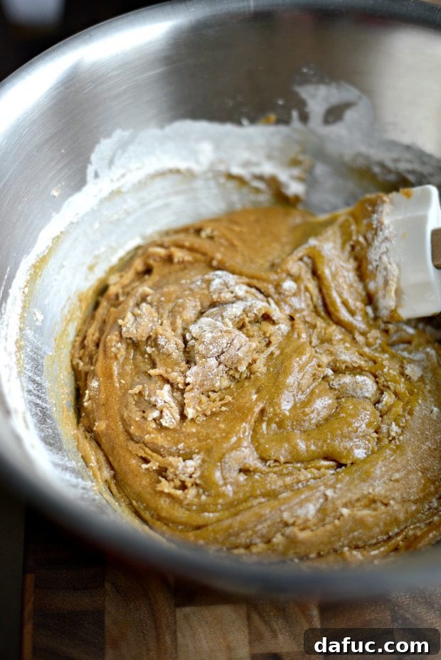 Golden Molasses Chews 10 Mixing cookie dough with a spatula until just combined.