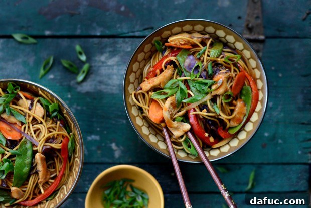 Chicken Rainbow Vegetable Stir-fry with vibrant vegetables and noodles