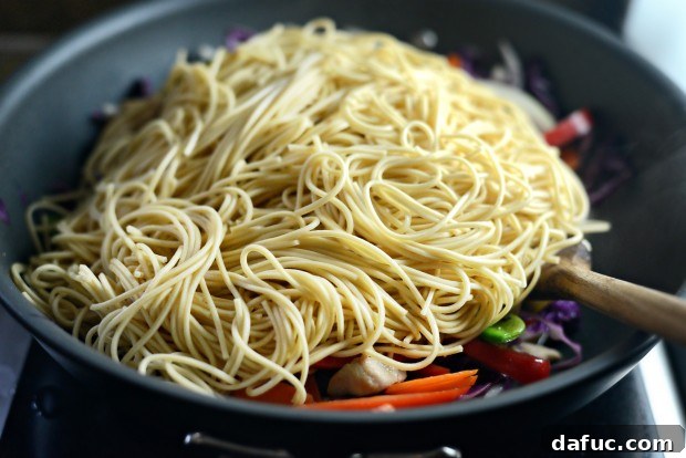 Adding ramen noodles to stir-fry