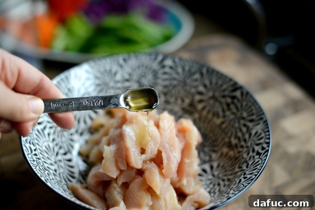 Adding sesame oil to chicken marinade