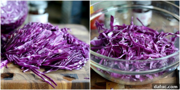 Zesty Cumin Lime Mexican Slaw 5 Preparing purple cabbage for Mexican slaw