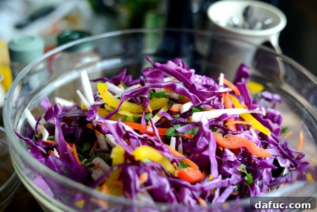 Zesty Cumin Lime Mexican Slaw 9 All slaw ingredients combined in a large mixing bowl