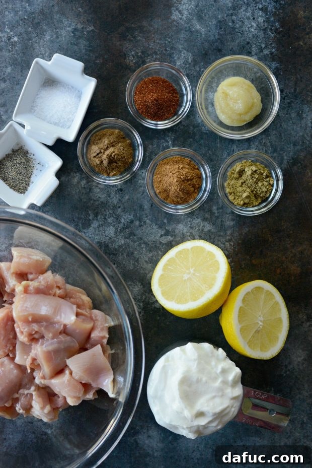 The Ultimate Chicken Tikka Masala 4 Fresh ingredients for homemade Chicken Tikka Masala laid out
