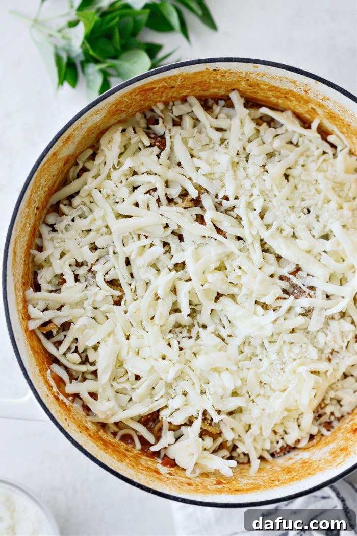 Effortless One-Pan Spaghetti 16 top with shredded mozzarella