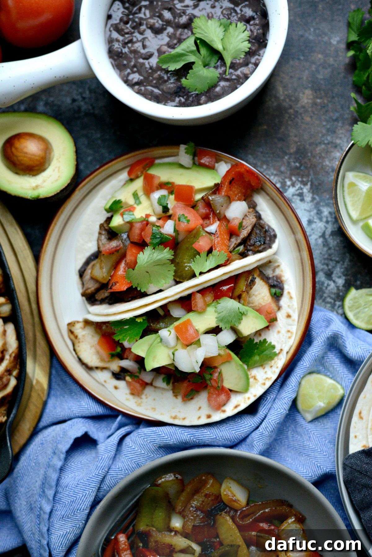Close-up of a filled Skillet Frajitas tortilla