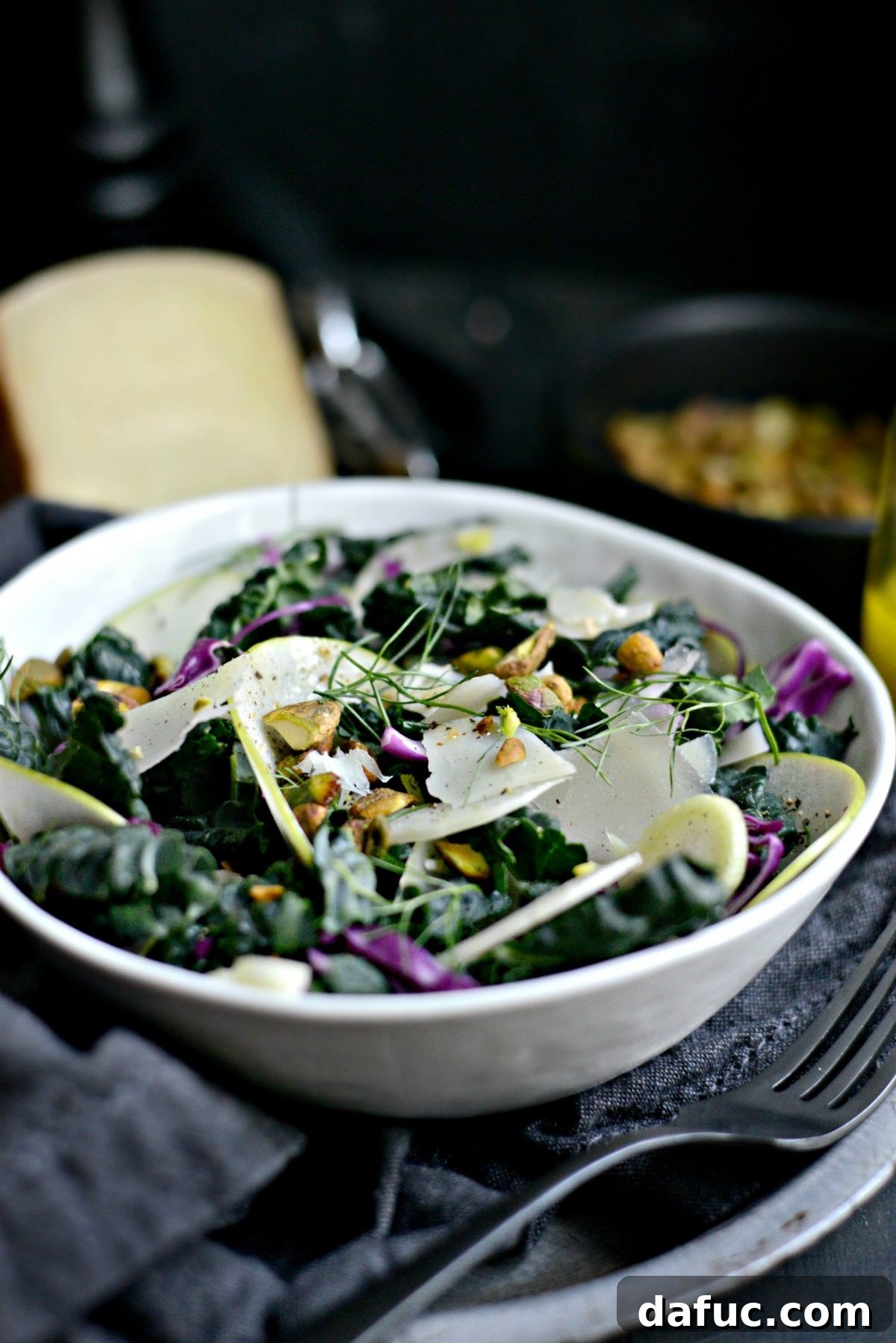 Another view of the finished Kale, Fennel and Apple Salad, ready to be enjoyed.