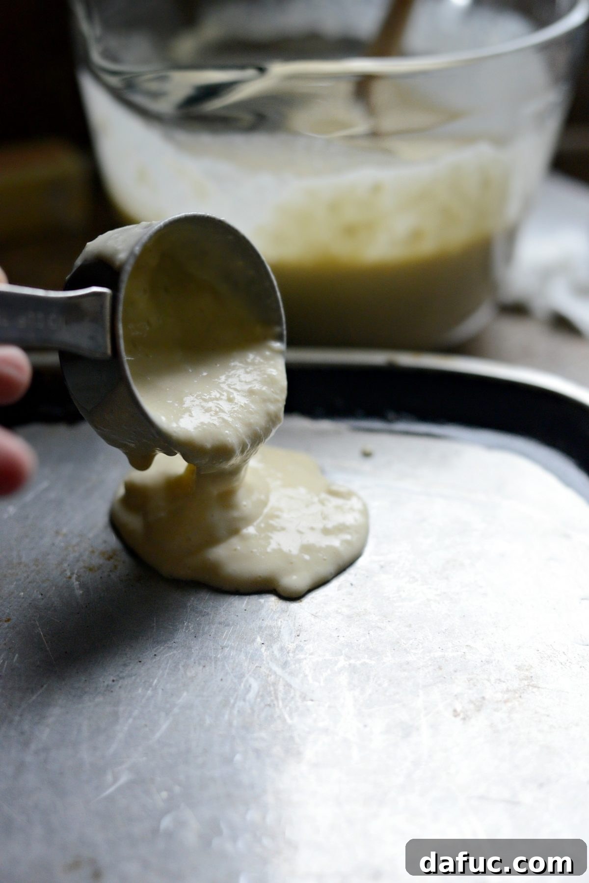 Dreamy Cinnamon Swirl Stacks 12 Pouring pancake batter onto a griddle