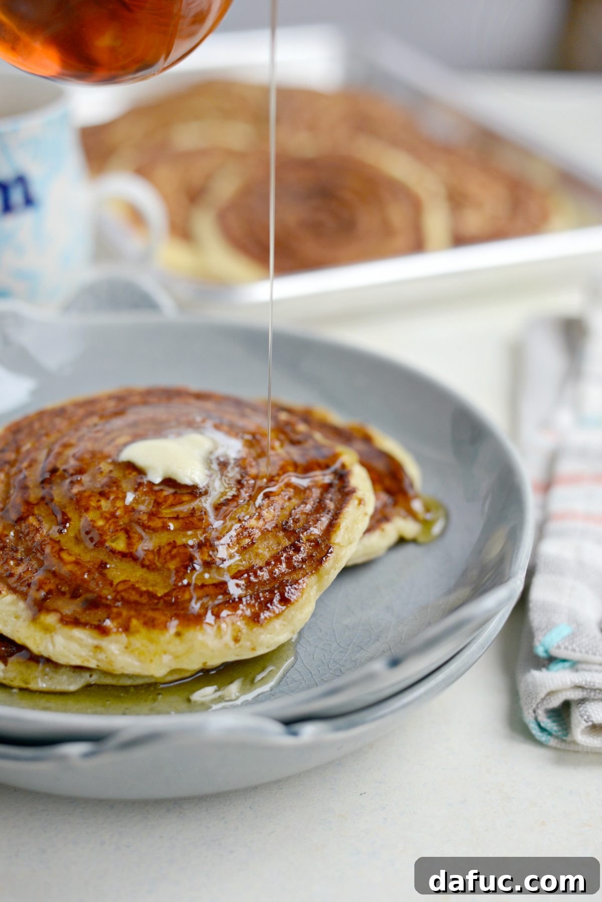 Dreamy Cinnamon Swirl Stacks 18 Finished Cinnamon Swirl Pancakes stacked and ready to serve