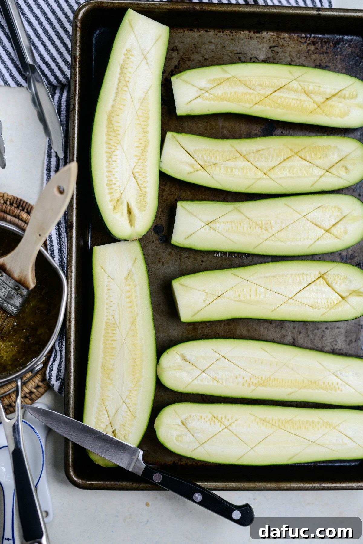 Charred Zucchini with Zesty Lemon, Garlic, and Parmesan 10 scored zucchini flesh