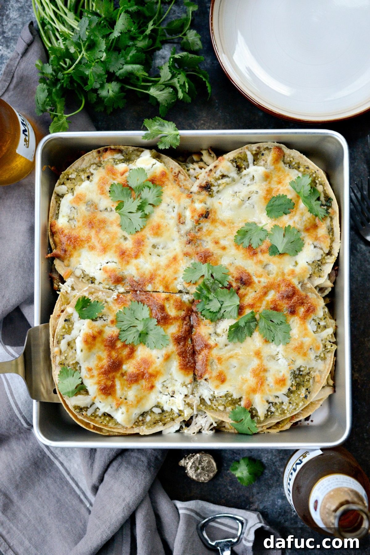 Green Chile Chicken Tortilla Bake 16 Delicious overhead shot of the baked Salsa Verde Chicken Tortilla Casserole