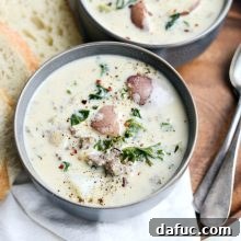Thumbnail image of Creamy Potato, Sausage and Kale Soup.