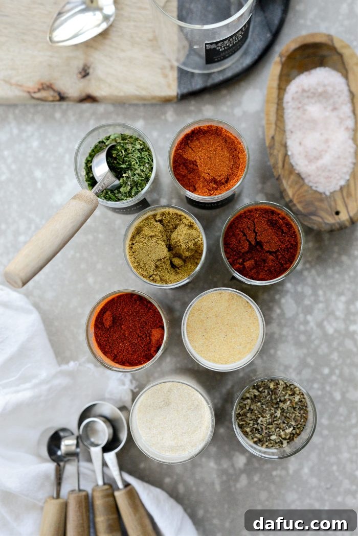 Individual ingredients for Mexicali Seasoning laid out