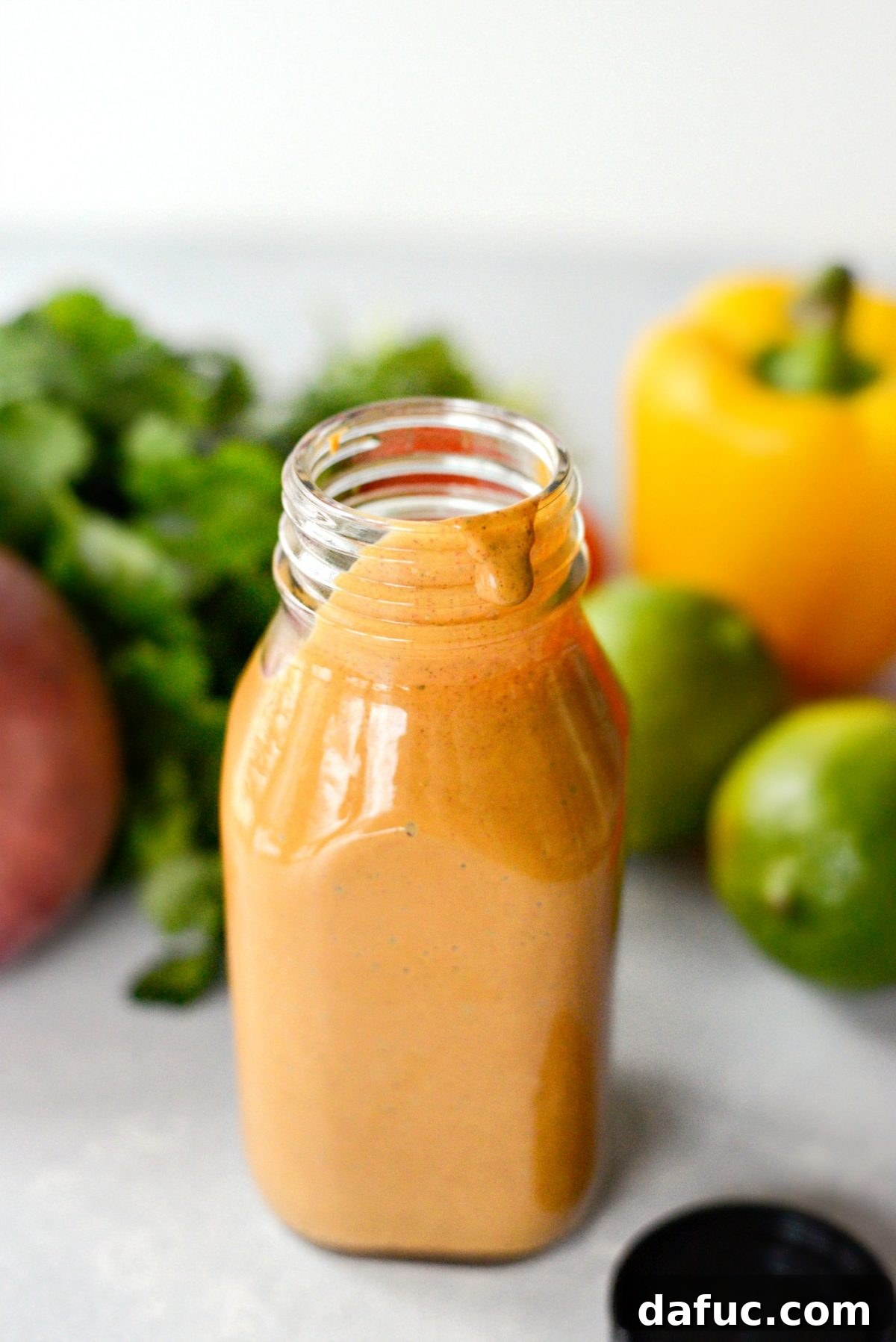 Close-up of a jar of freshly made Homemade Southwest Dressing