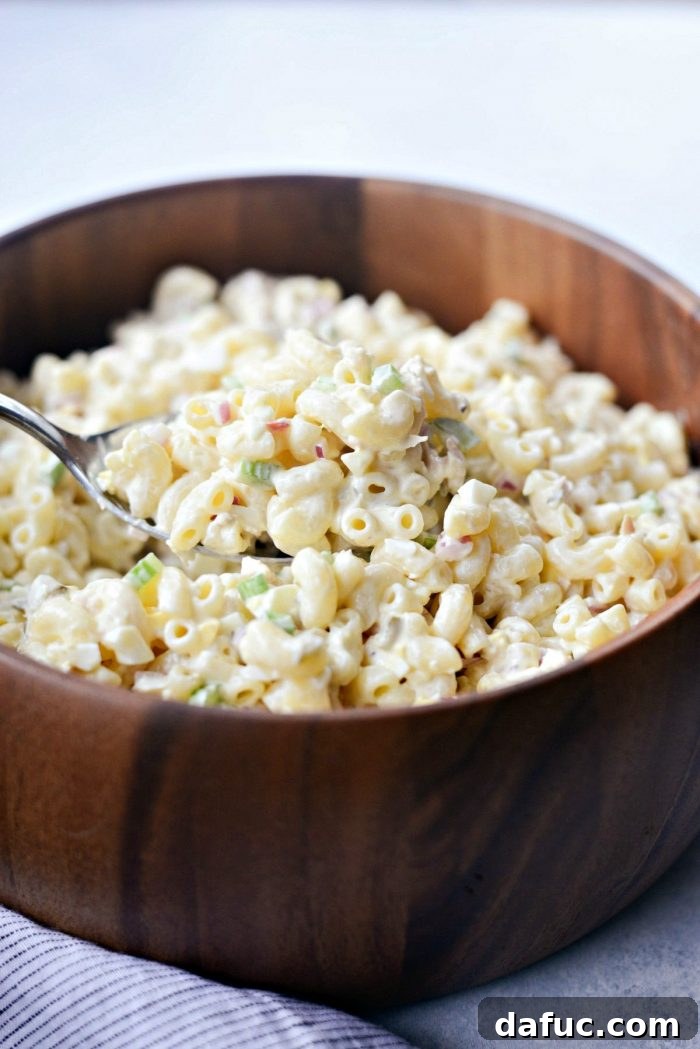 Freshly prepared Classic Tuna Macaroni Salad in a large serving bowl