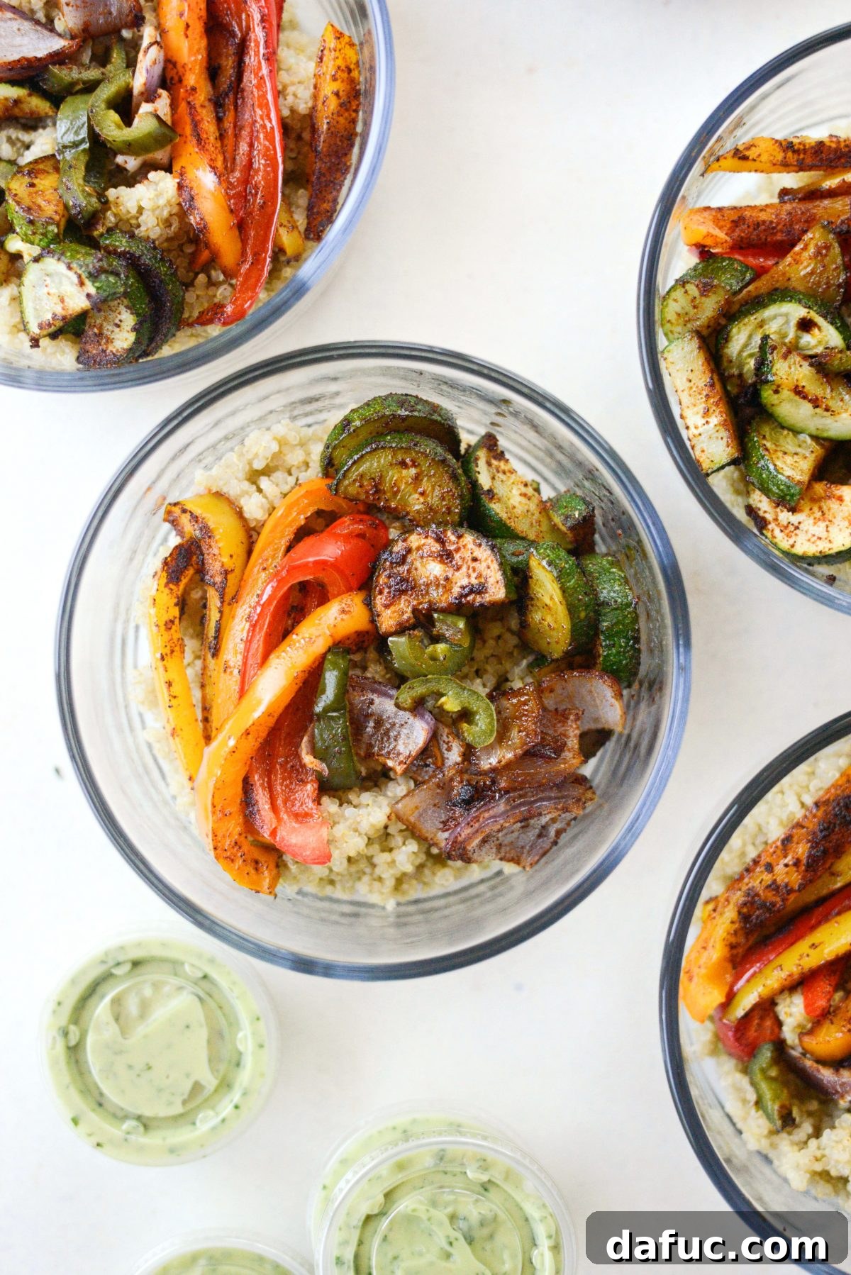 Vibrant Fajita Chicken Quinoa Prep Bowls 11 Roasted fajita vegetables added to quinoa bowls