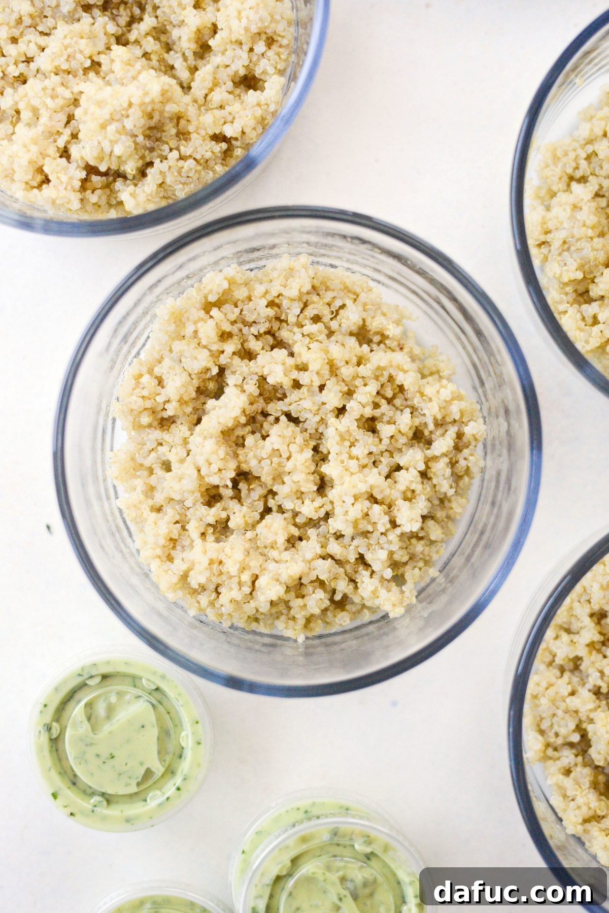 Vibrant Fajita Chicken Quinoa Prep Bowls 10 Cooked quinoa divided into four meal prep bowls