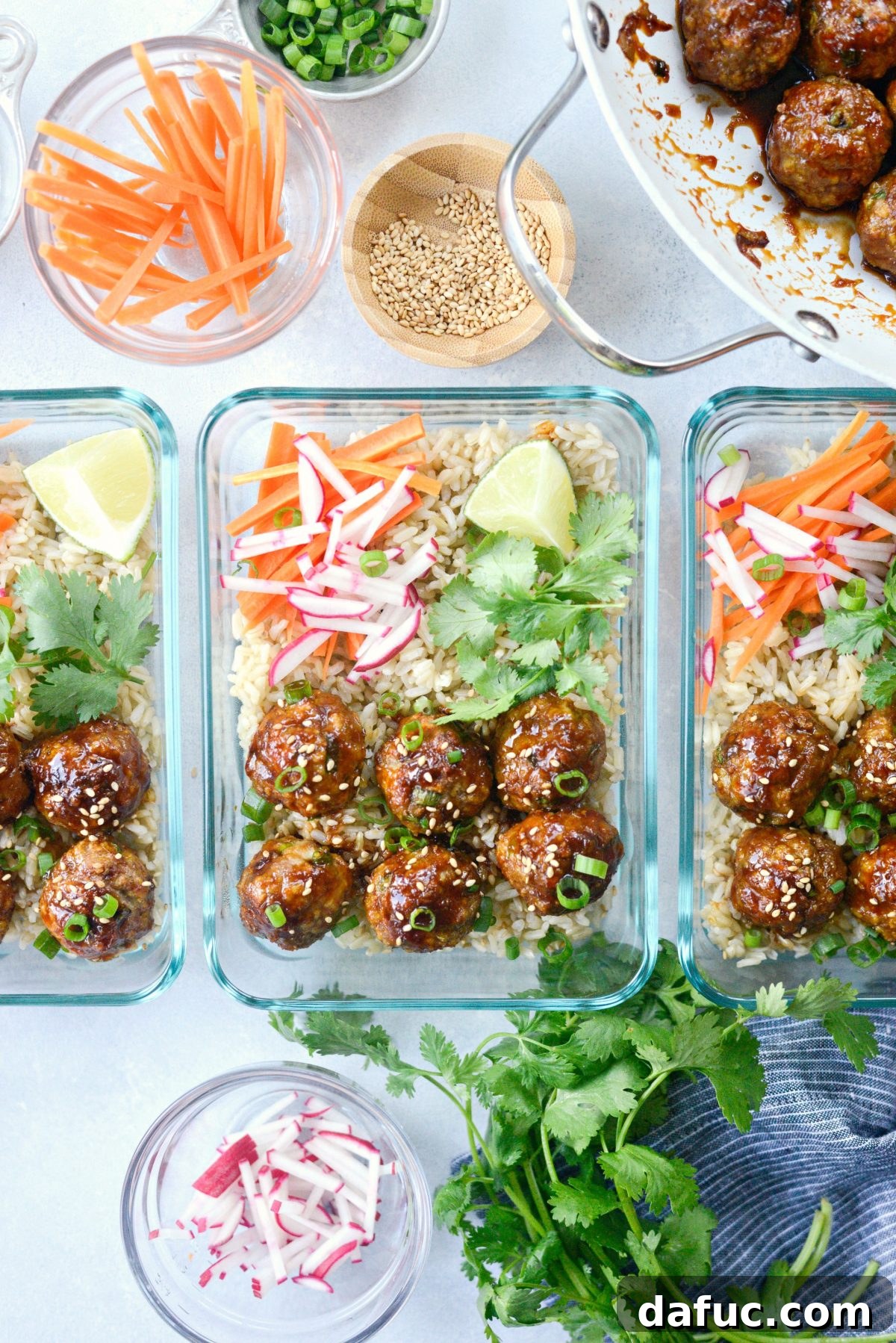 Assembled Maple Sriracha Glazed Meatball meal prep containers