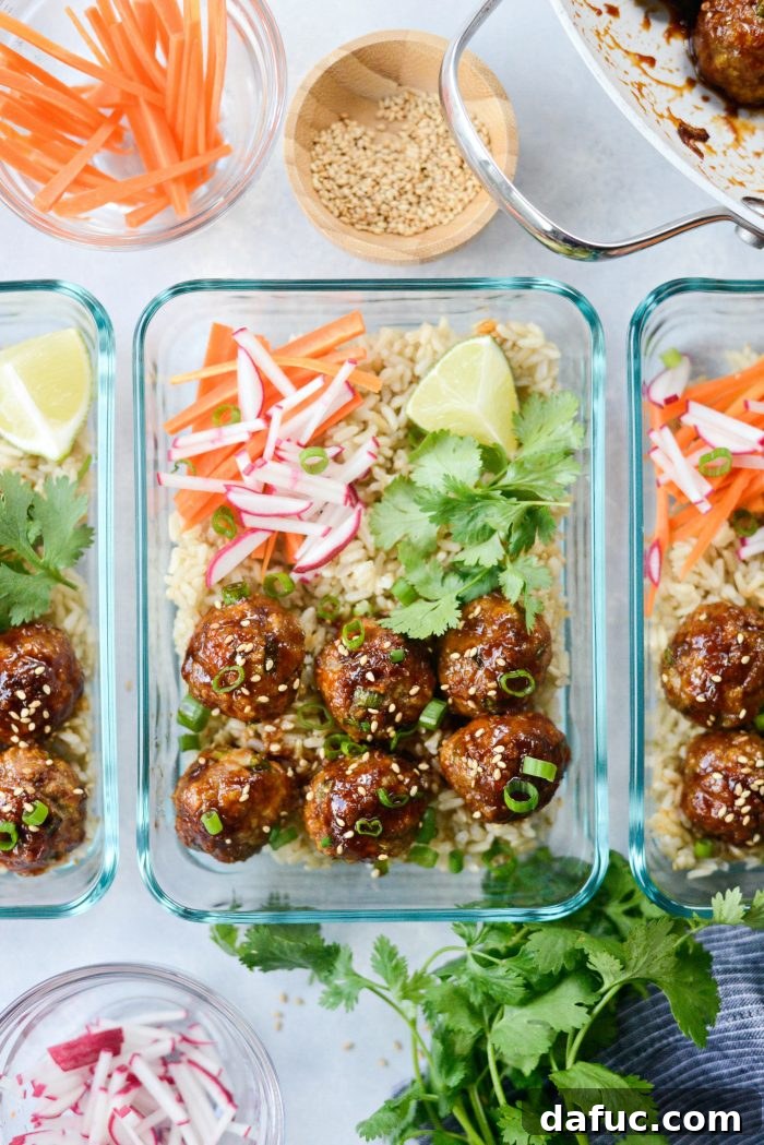 Reheated Maple Sriracha Glazed Meatballs meal prep container ready to eat