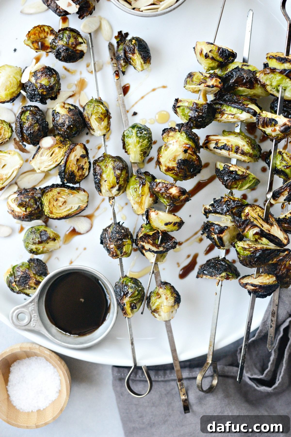 Perfectly Grilled Garlic Brussels Sprouts with honey and balsamic glaze