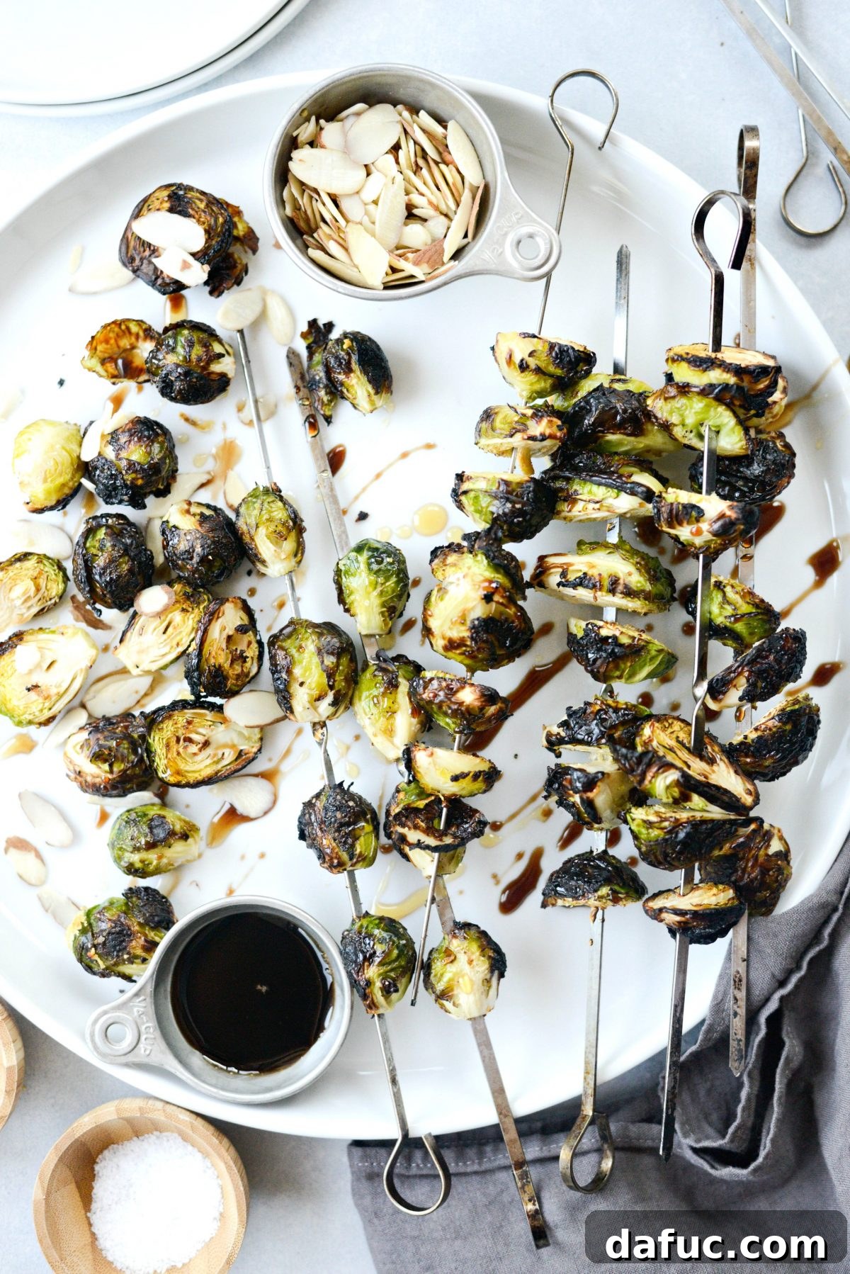 Beautifully prepared Grilled Garlic Brussels Sprouts, ready to be enjoyed