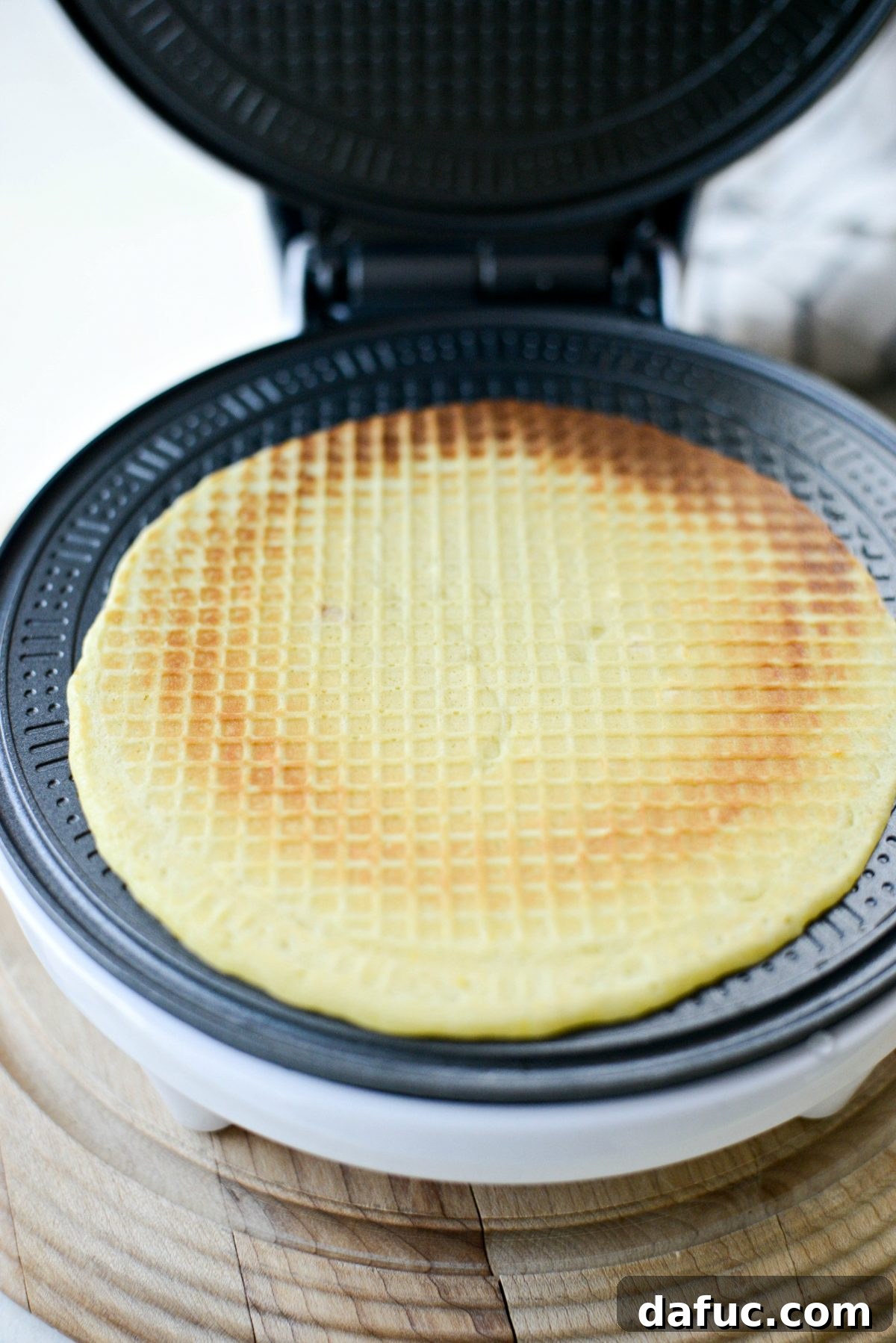Cooked waffle, lightly golden