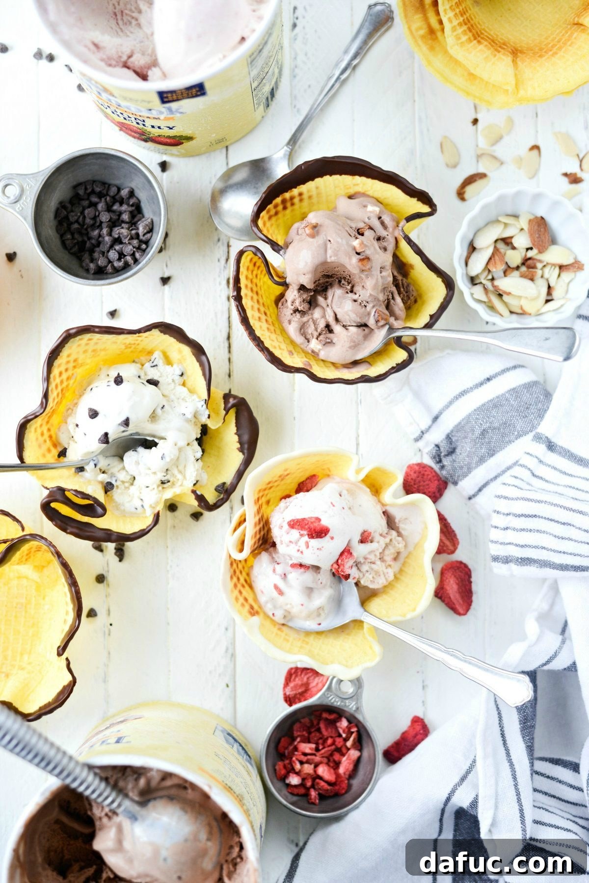 Homemade Ice Cream Waffle Bowls ready to be served