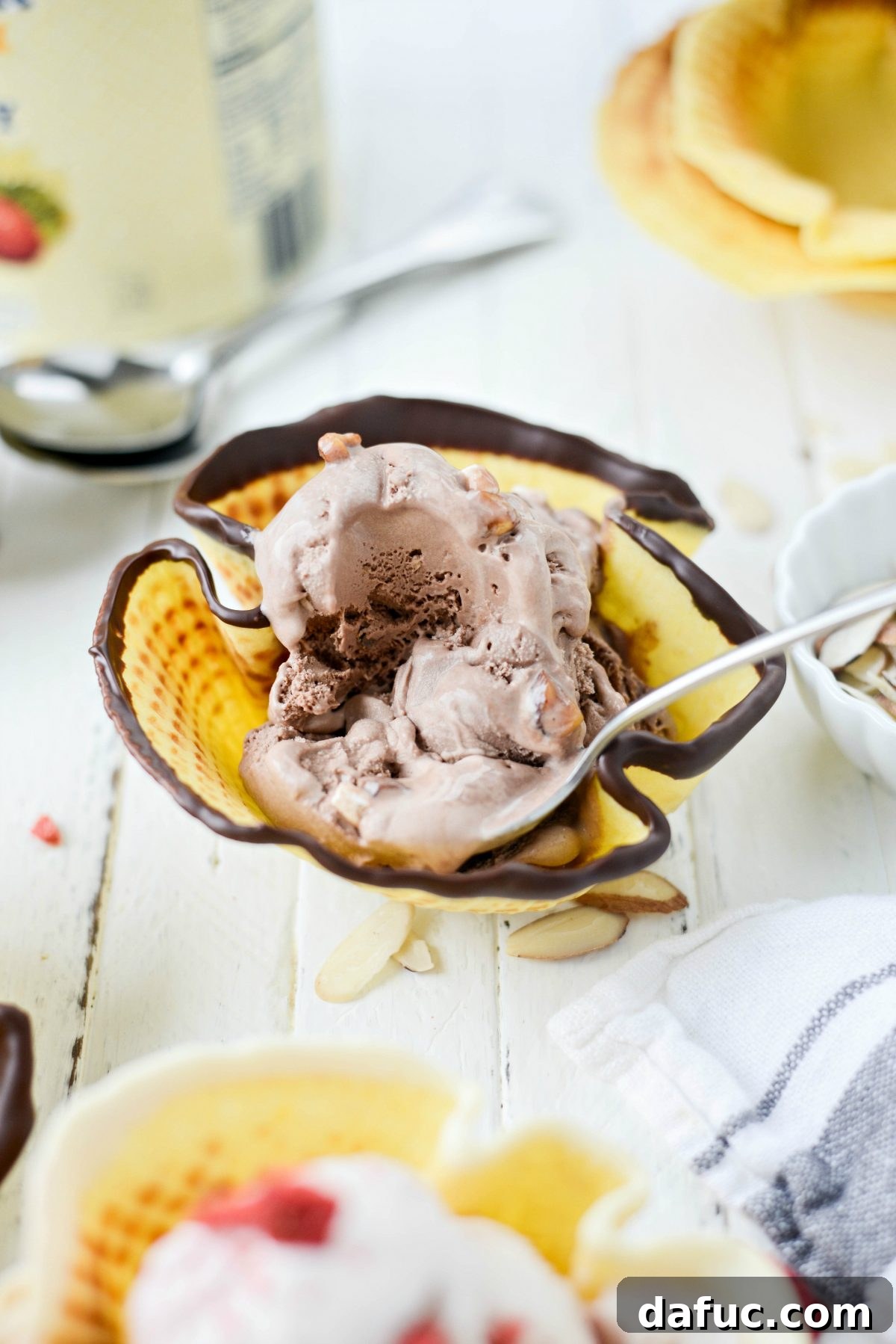 Homemade Ice Cream Waffle Bowls on a table
