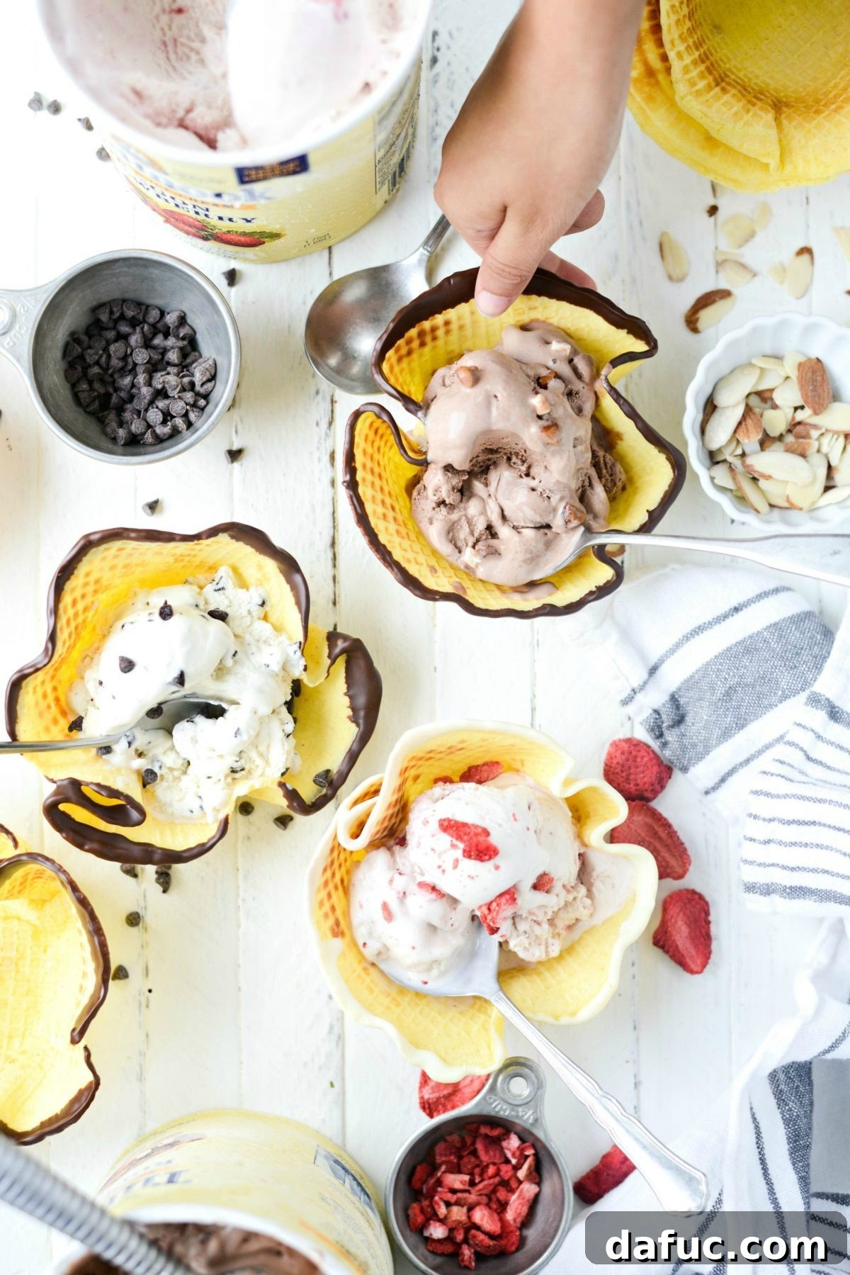 Close-up of Homemade Ice Cream Waffle Bowls