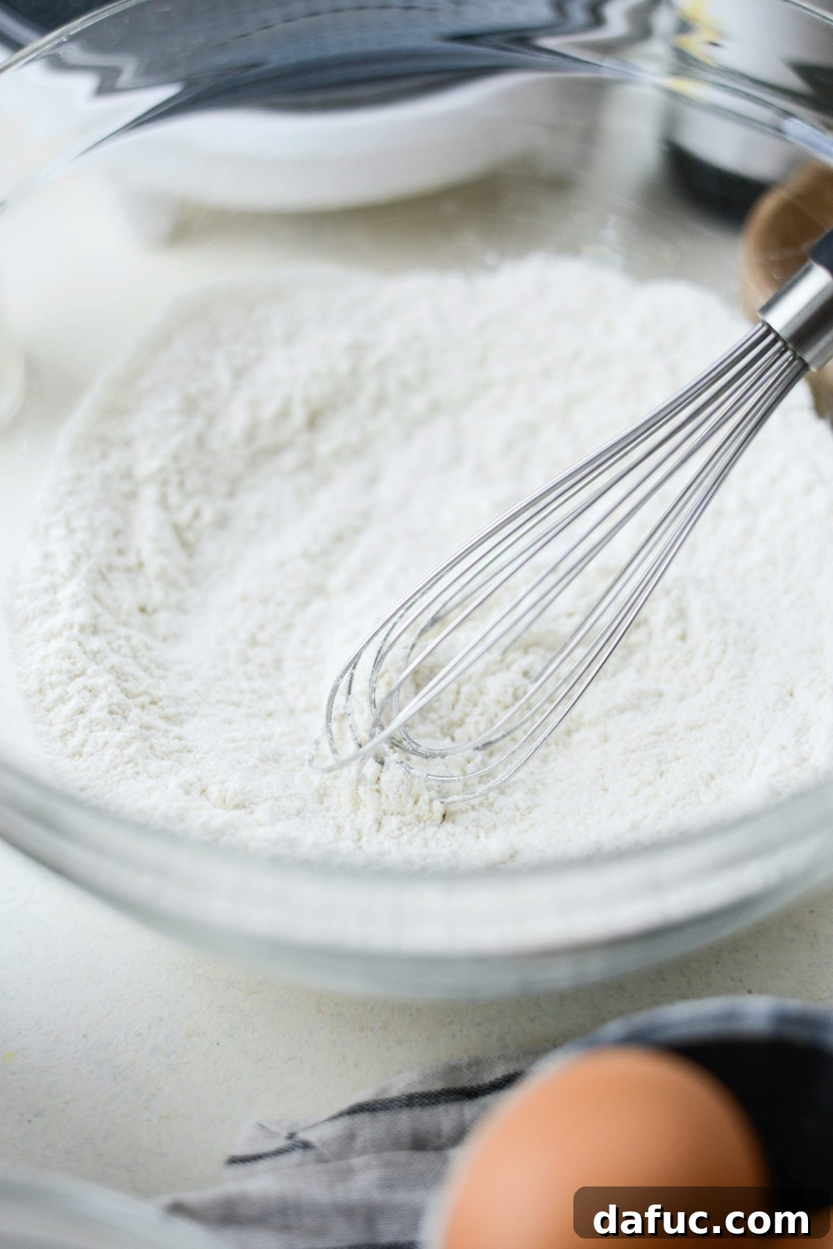 Whisked dry ingredients in a bowl
