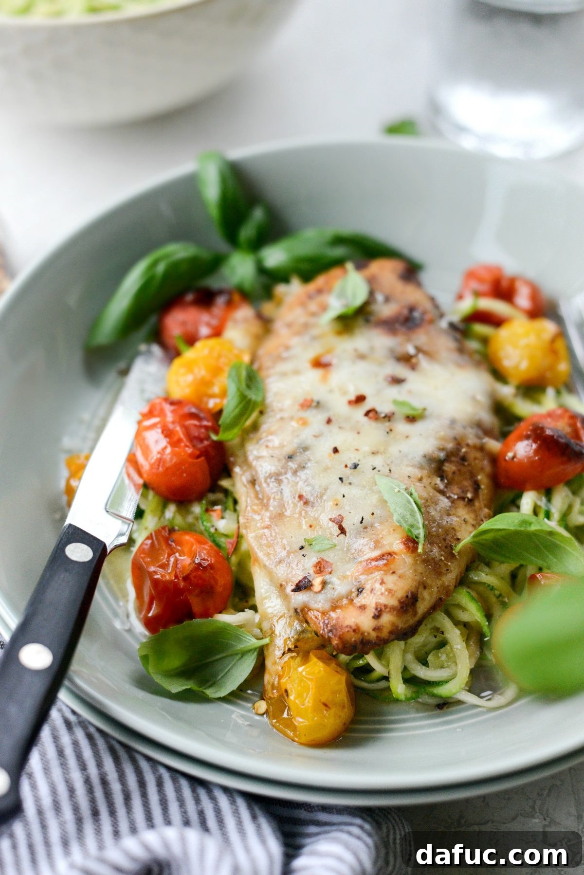 Final plated dish of Sheet Pan Balsamic Basil Chicken