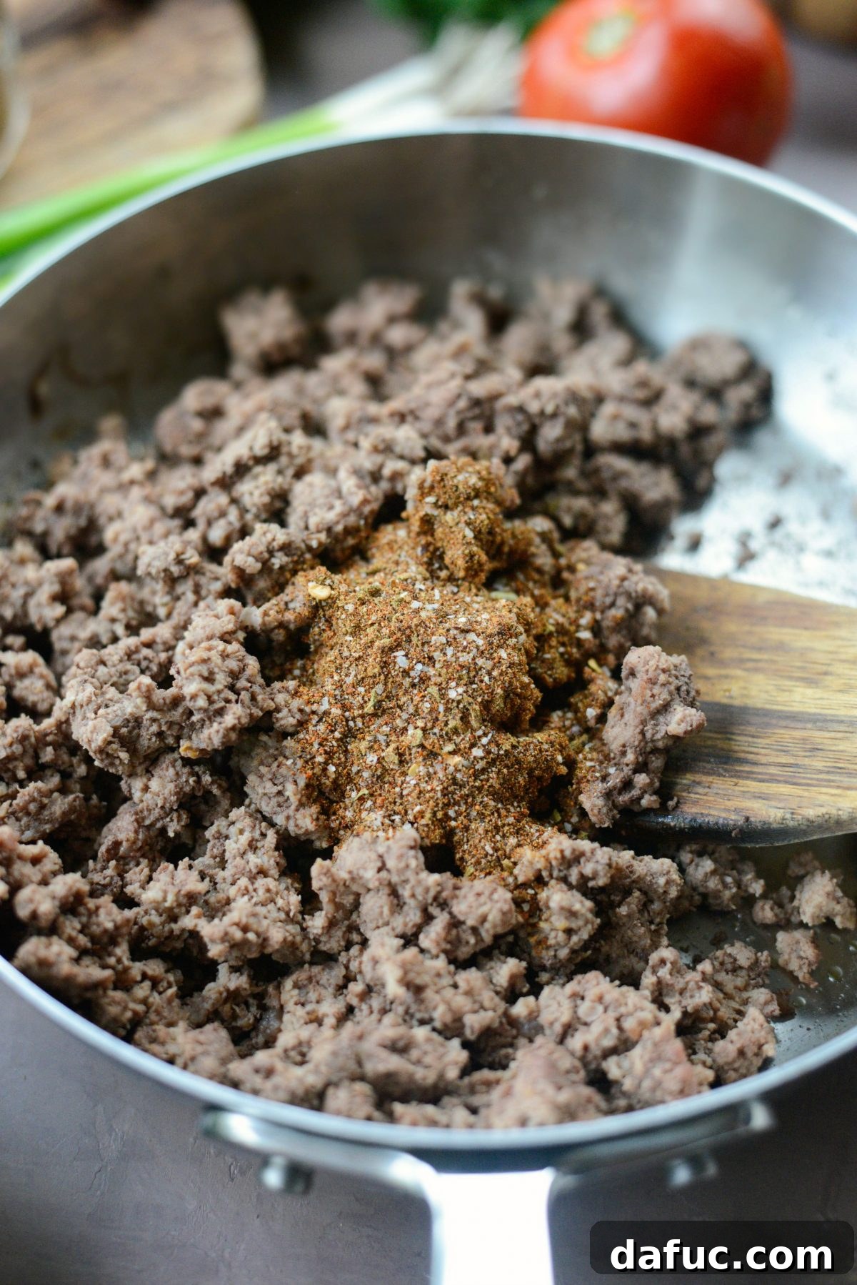 Ultimate Taco Nachos 5 cooked ground beef with seasoning added