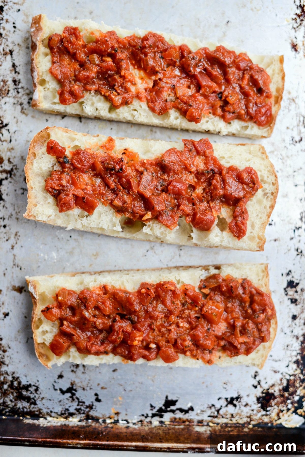 fire-roasted pizza sauce on focaccia