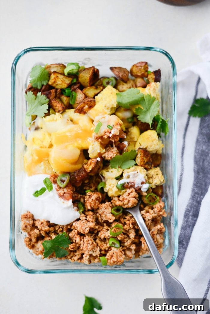 Easy Turkey Taco Breakfast Scramble Meal Prep 14 A vibrant close-up of the Turkey Taco Breakfast Scramble, showcasing the textures and colors of the ingredients, perfect for a hearty breakfast.