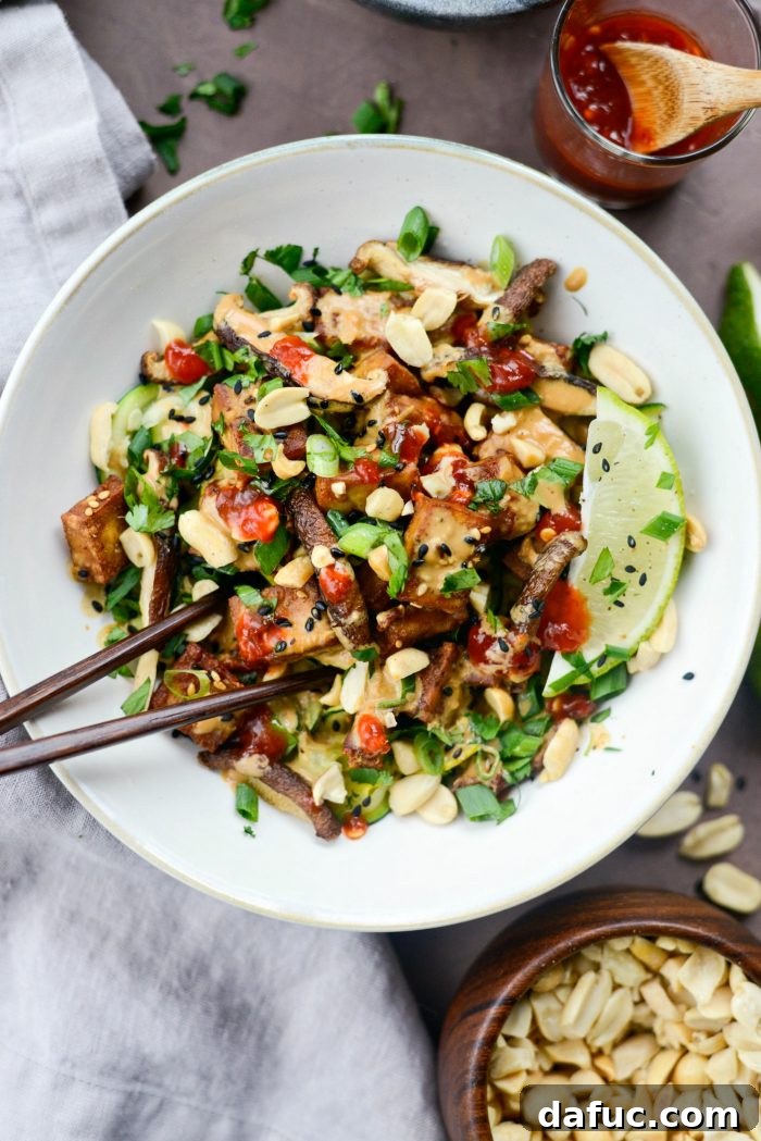 Perfectly Crispy Air Fryer Tofu with Creamy Peanut Sauce 2 Crispy Peanut Tofu with Squash Noodles made in an Air Fryer