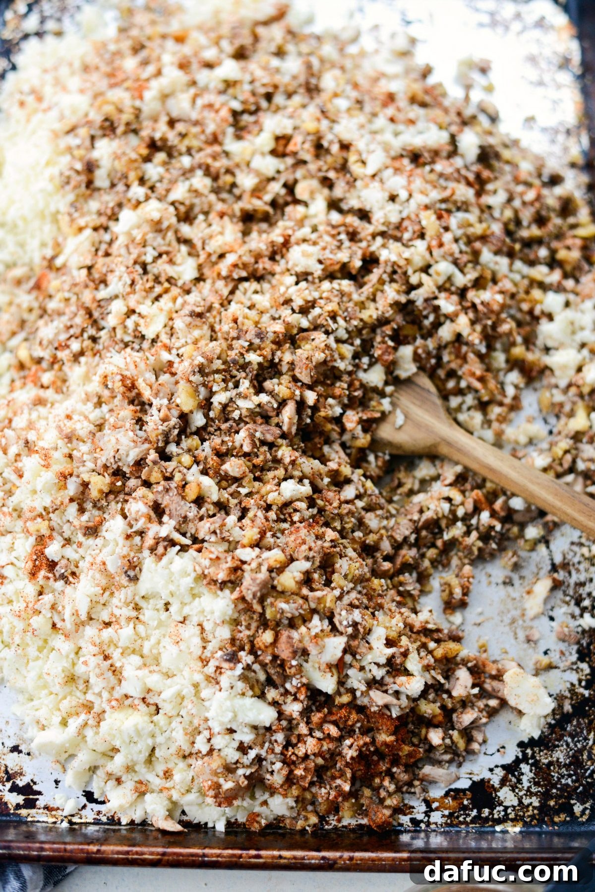 Spiced Cauliflower Taco Crumble 12 Tossing the vegan taco meat mixture to combine ingredients
