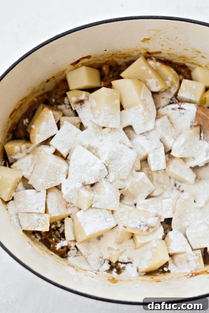 Creamy French Onion Chowder 13 Sprinkling all-purpose flour over the ingredients in the pot