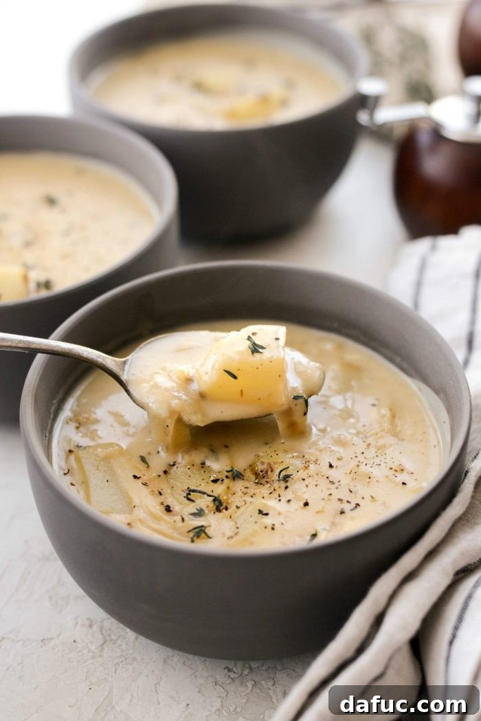 Creamy French Onion Chowder 3 A bowl of delicious French Onion Chowder, ready to be served