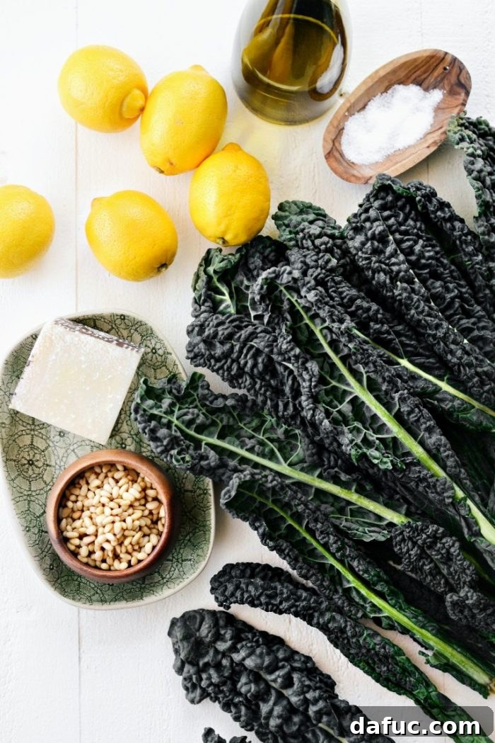 ingredients for Charred Lemon and Tuscan Kale Salad