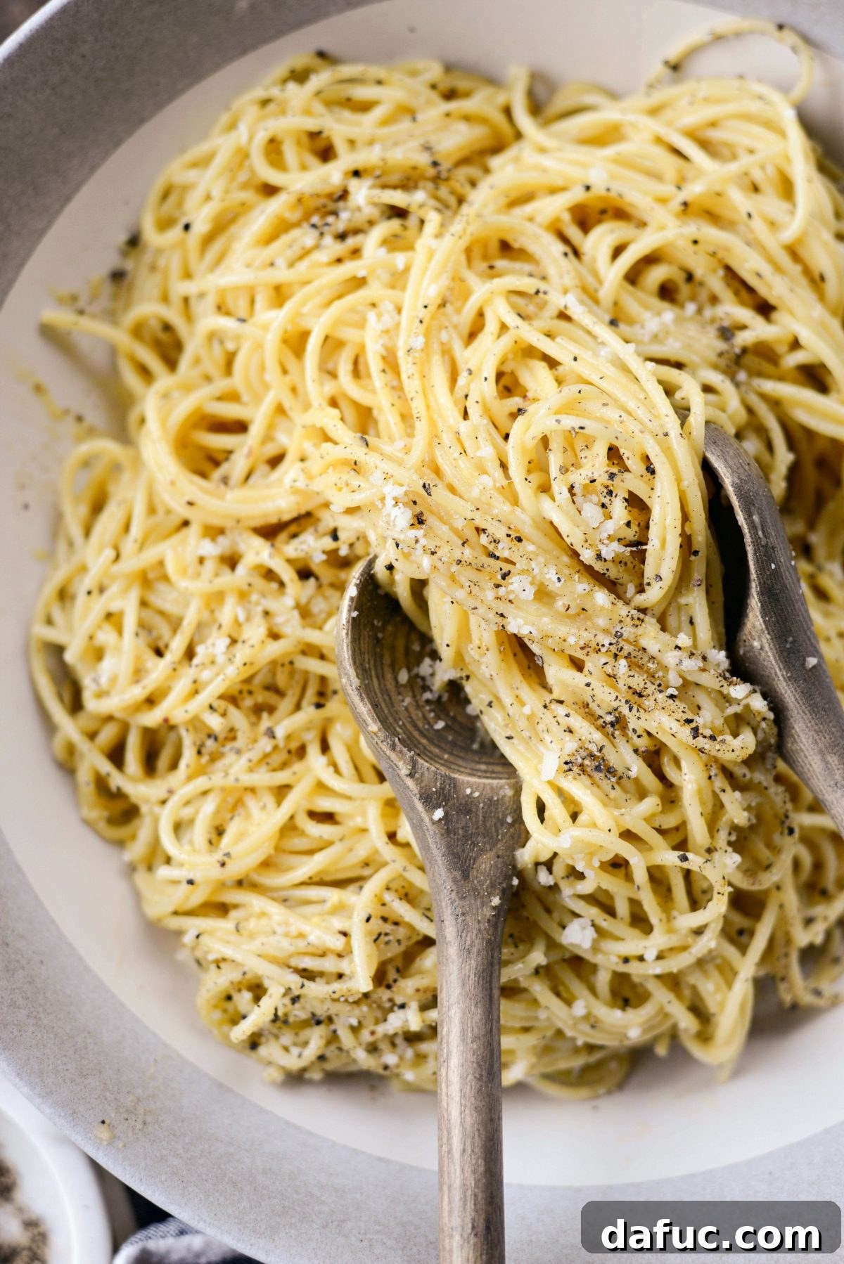 Reimagined Cacio e Pepe Carbonara 13 A close-up of the saucy, creamy Cacio e Pepe Carbonara, ready to be devoured.