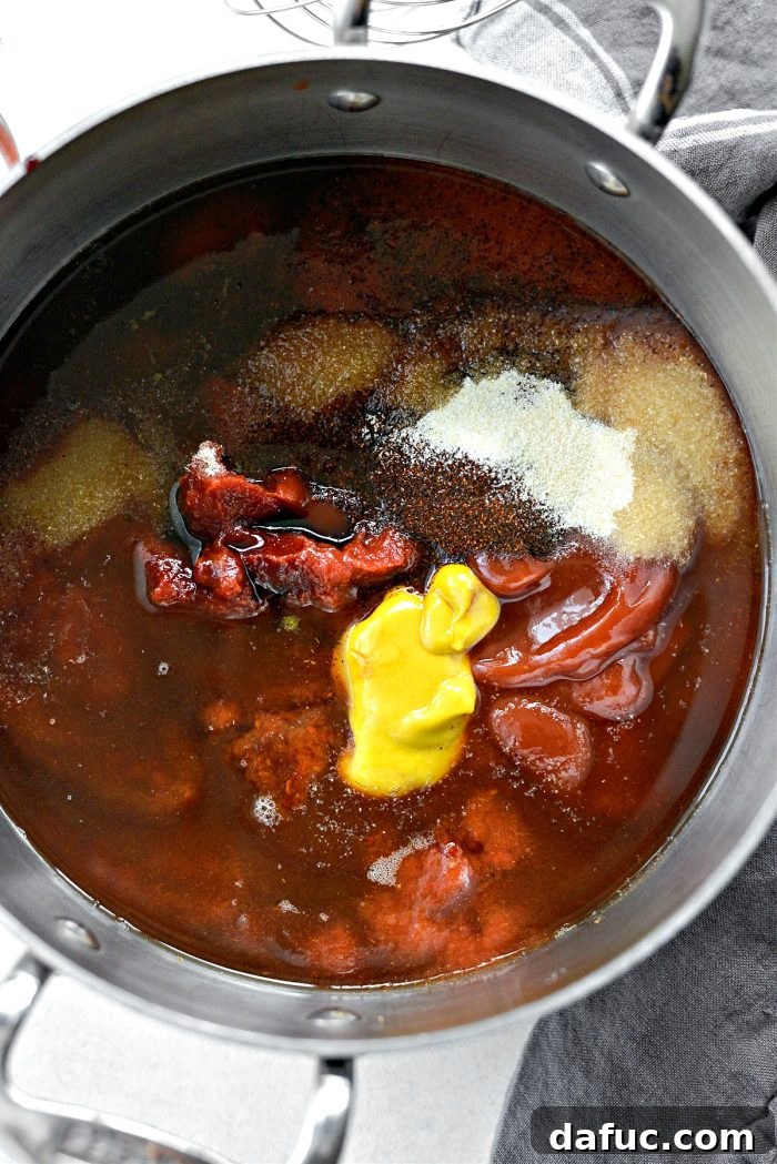 Adding BBQ sauce ingredients to a pot