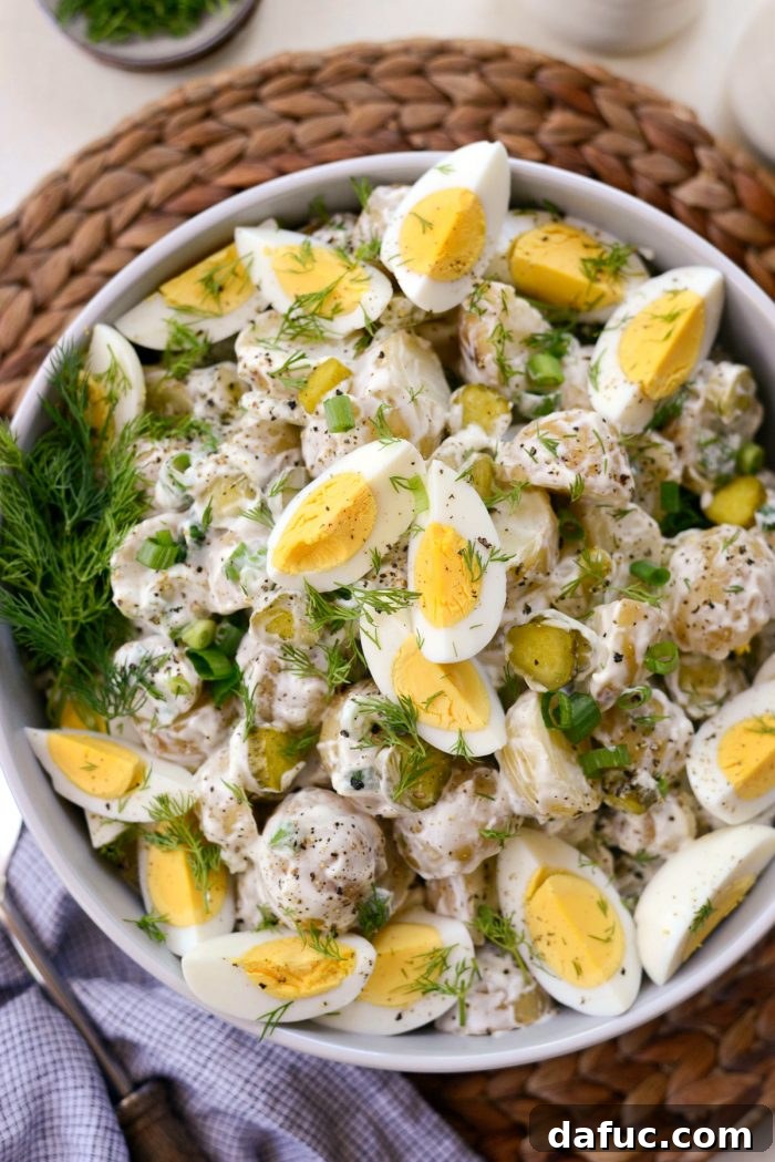 Pucker-Up Potato Salad 13 The fully assembled Dill Pickle Potato Salad, chilled and ready to be transferred to a serving dish.