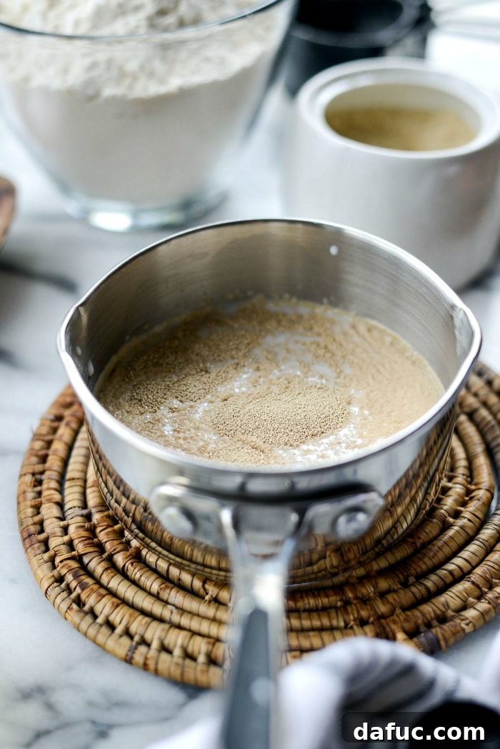 Warming milk and water for yeast activation.