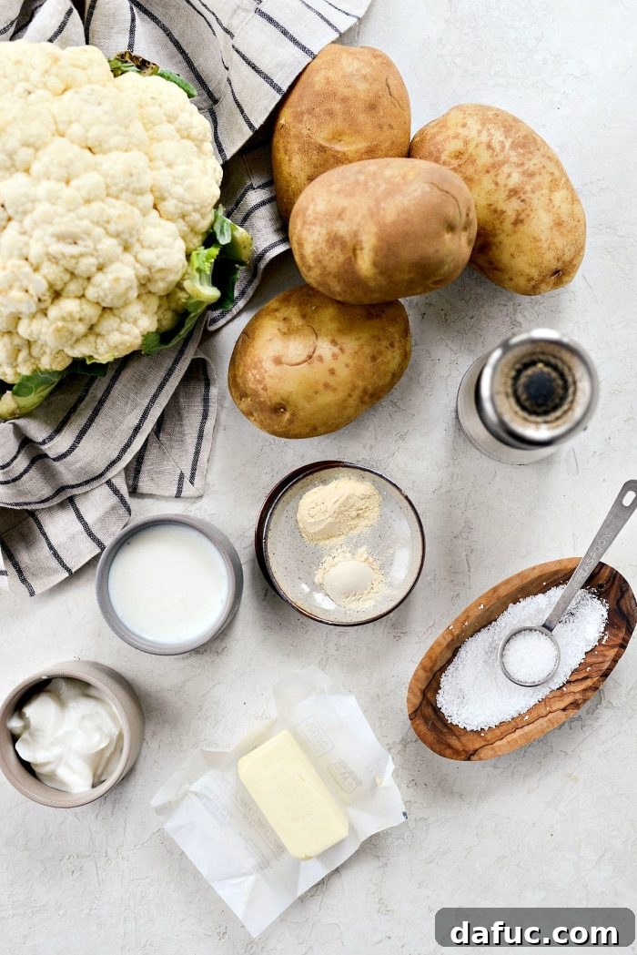 Buttermilk Cauliflower Mashed Potatoes l SimplyScratch.com #cauliflower #mashedpotatoes #potatoes #light #buttermilk #sidedish #homemade #fromscratch #easy