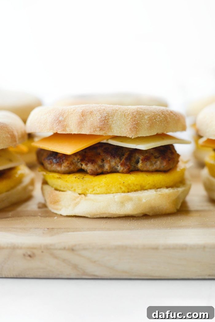 Hearty Sausage Egg and Cheese Breakfast Melts 19 Replacing the top of the English muffin on the breakfast sandwich
