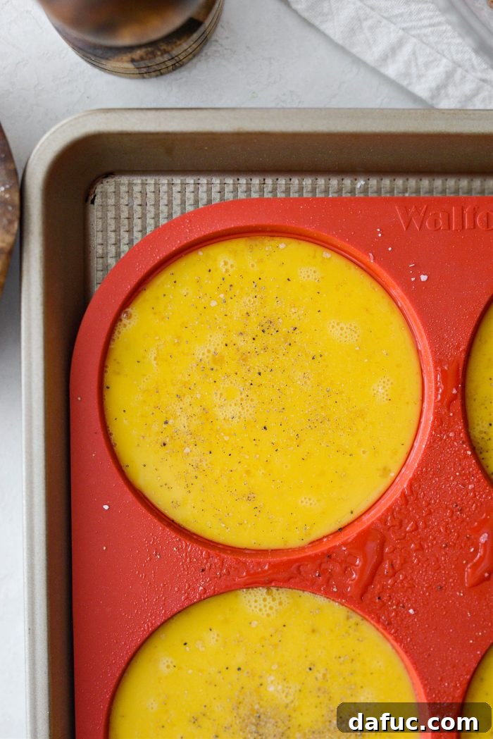 Hearty Sausage Egg and Cheese Breakfast Melts 9 Seasoning the eggs with salt and freshly ground black pepper