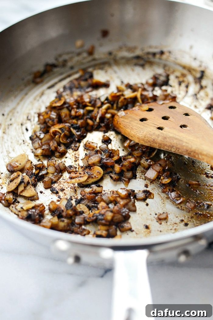 Bright & Healthy Chicken Piccata 8 Sautéing shallots and garlic for chicken piccata sauce