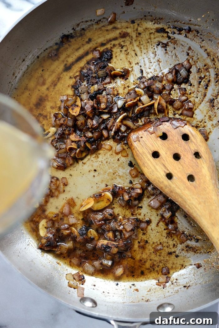 Bright & Healthy Chicken Piccata 9 Deglazing the pan with white wine