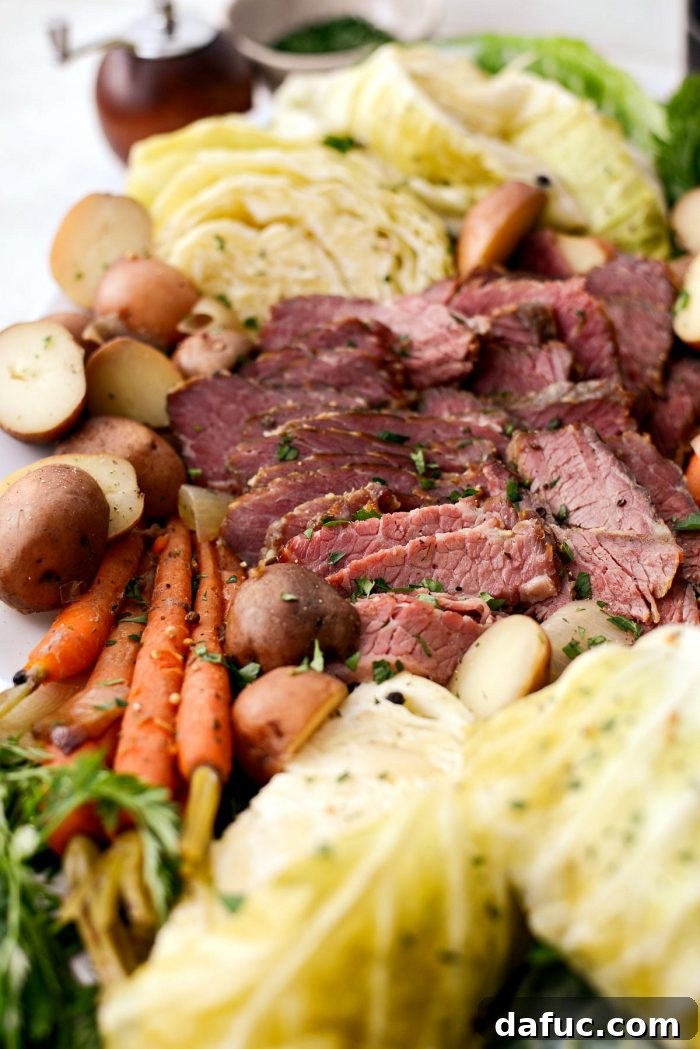Effortless Slow Cooker Corned Beef and Cabbage 14 Plated Slow Cooker Corned Beef and Cabbage Dinner with mustard